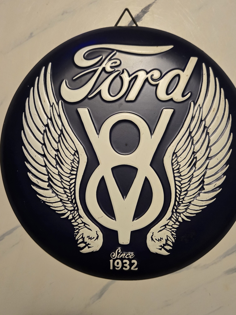 Ford Navy and White Winged V8 Wall Sign